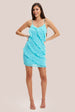 Liquorish Diagonal Ruffled Mini Dress With Strip In Turquoise