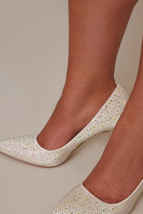 Diamante Court Heels In White by Chi Chi