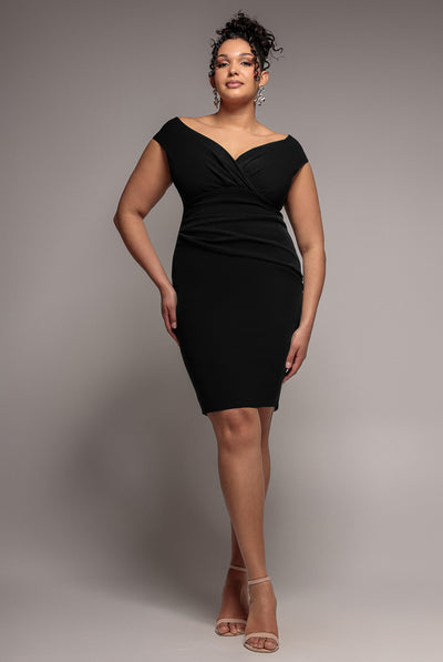 Black - Bardot Pleated Midi Dress - Black by Goddiva Plus