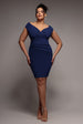 Bardot Pleated Midi Dress - Navy Blue by Goddiva Plus