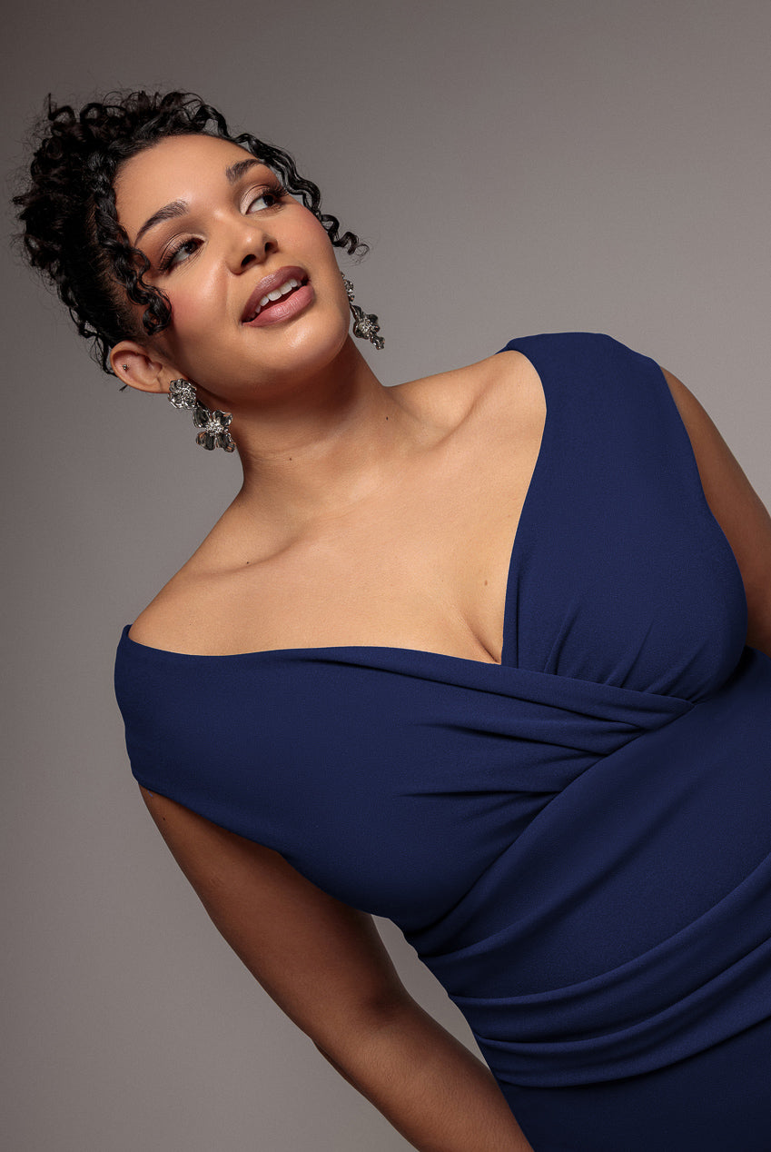Bardot Pleated Midi Dress - Navy Blue DR1092ASCPLUS
