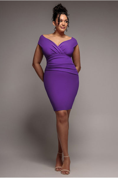 Bardot Pleated Midi Dress - Purple by Goddiva Plus