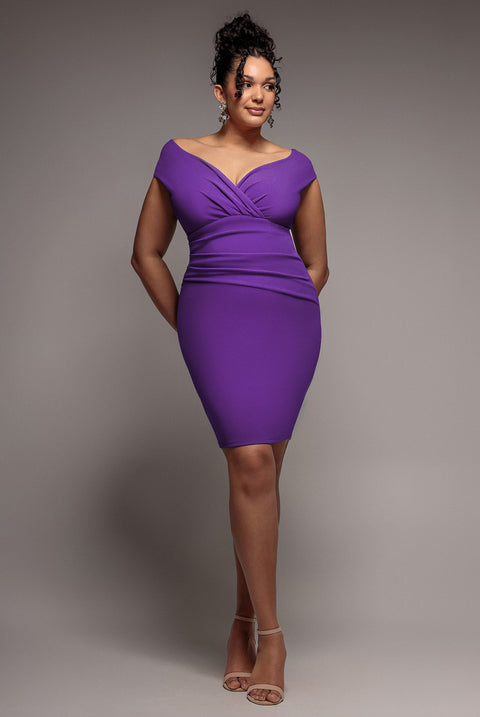 Bardot Pleated Midi Dress - Purple by Goddiva Plus