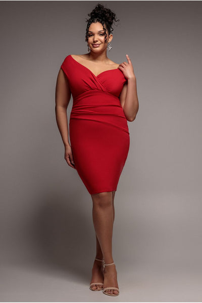 Bardot Pleated Midi Dress - Red by Goddiva Plus