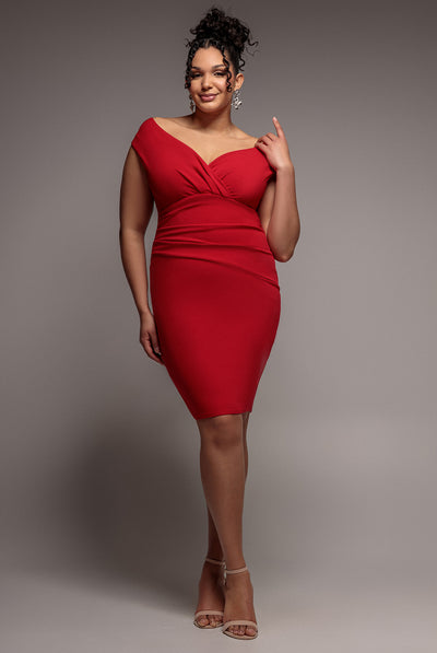 Red - Bardot Pleated Midi Dress - Red by Goddiva Plus
