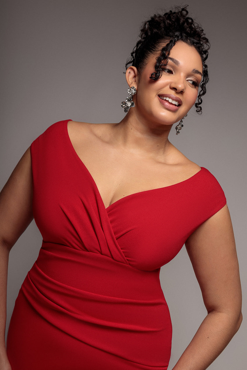 Bardot Pleated Midi Dress - Red DR1092ASCPLUS