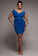 Bardot Pleated Midi Dress- Royal Blue by Goddiva Plus