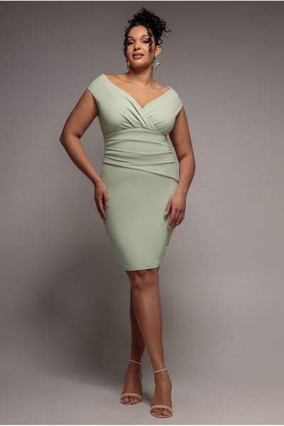 Bardot Pleated Midi Dress- Sage Green by Goddiva Plus