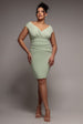 Bardot Pleated Midi Dress- Sage Green by Goddiva Plus