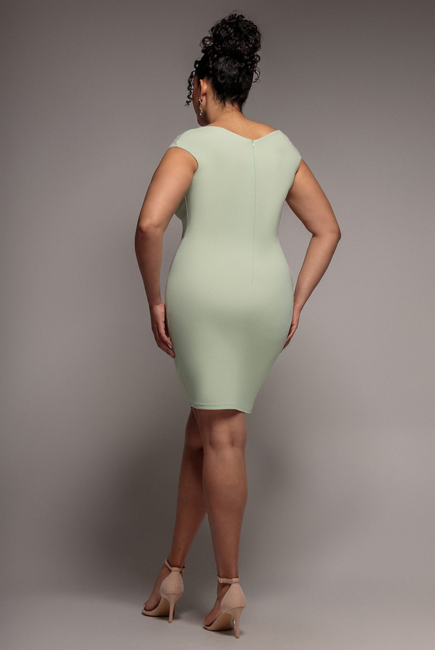 Bardot Pleated Midi Dress- Sage Green DR1092ASCPLUS