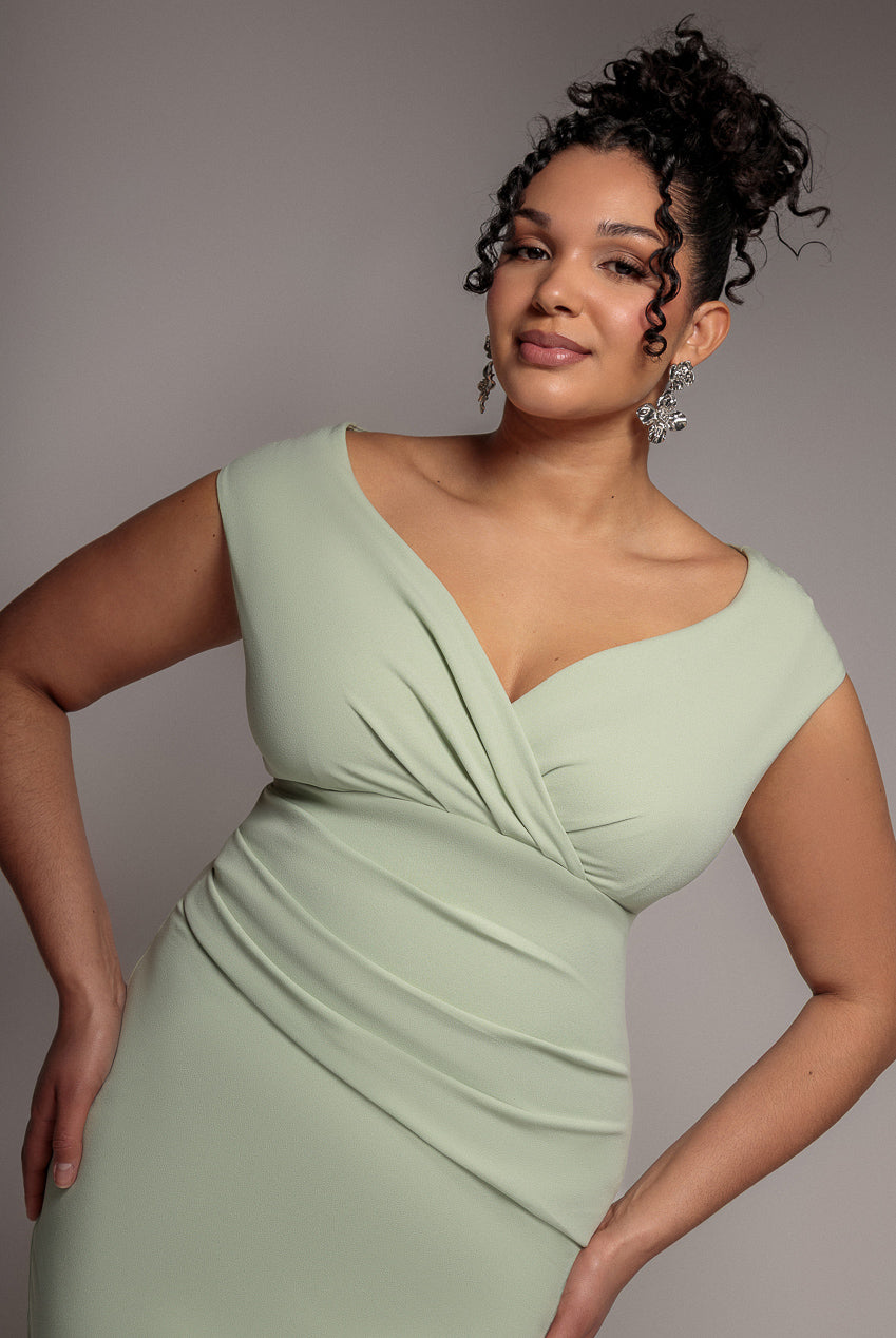 Bardot Pleated Midi Dress- Sage Green DR1092ASCPLUS