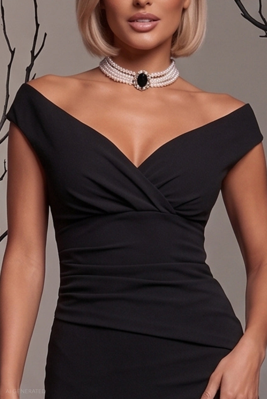 Bardot Bodycon Midi The Revenge Dress Halloween Costume - Black DR1092A-HAL