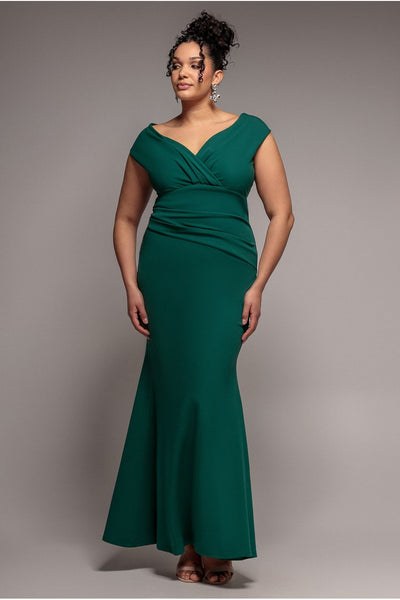 Bardot Pleated Maxi Dress - Emerald by Goddiva Plus