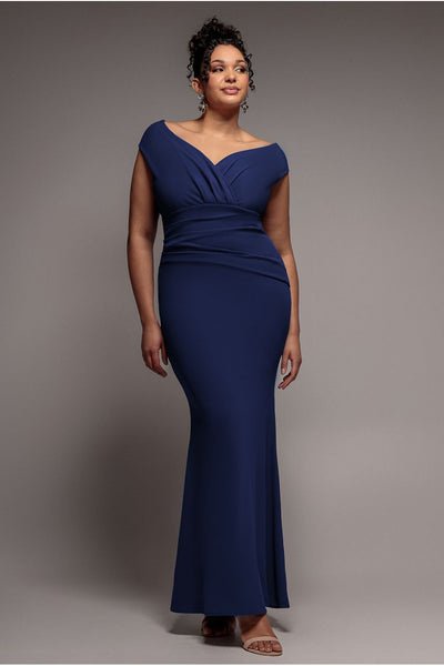 goddiva bardot pleated maxi dress product info and reviews Goddiva Pleated One Shoulder Bardot Fit And Flare Maxi Dress