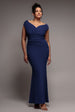 Bardot Pleated Maxi Dress - Navy Blue by Goddiva Plus