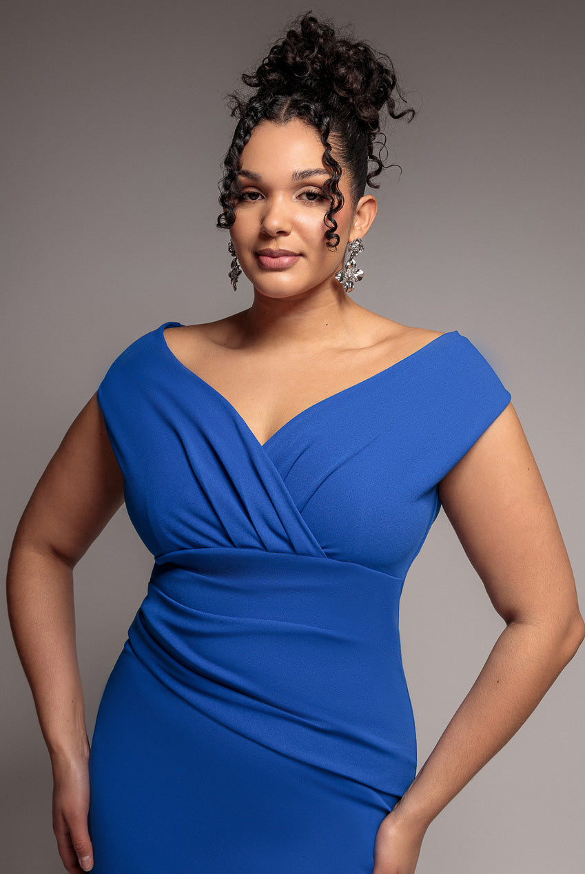 open lace back dress Goddiva – Bardot Pleat Maxi Dress – Ball gowns – Blue main image 1