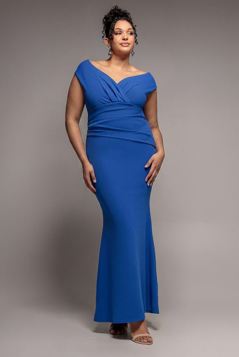 Bardot Pleated Maxi Dress - Royal Blue by Goddiva Plus