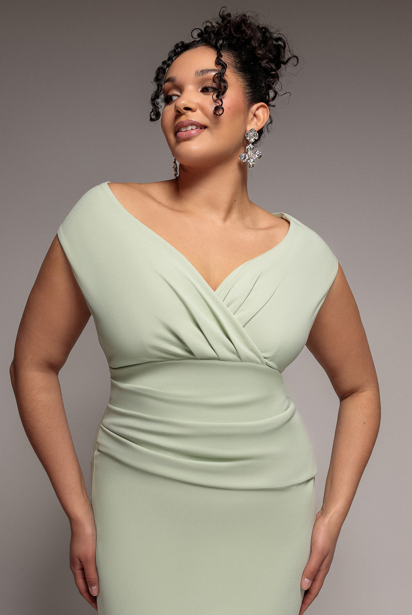 Bardot Pleated Maxi Dress - Sage Green DR1092SCPLUS