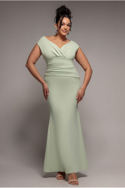 sage green satin dress plus size Final Sale Plus Size Satin Faux Wrap BodyCon in Sage Floral Print  Chic  And Curvy