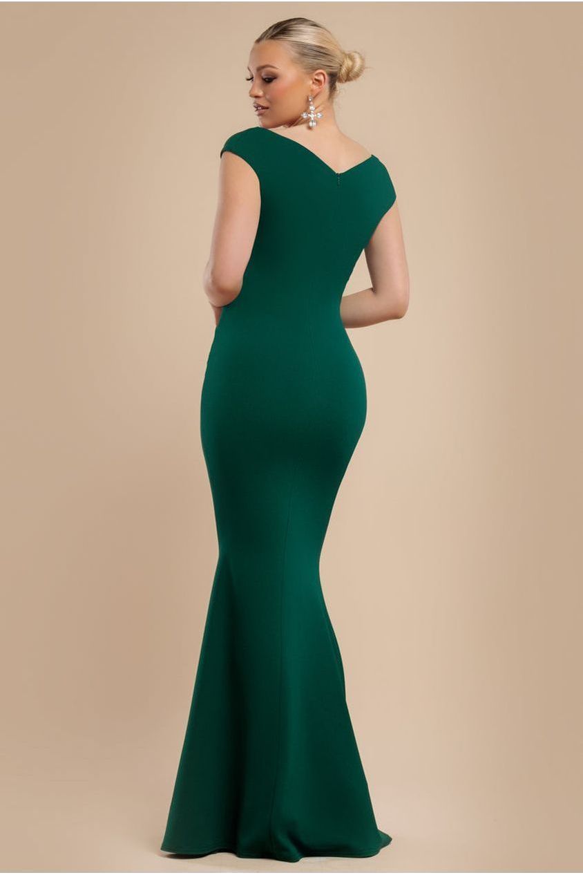 Bardot Pleated Maxi Dress - EmeraldGreen DR1092