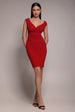 Bardot Pleated Midi Dress - Red by Goddiva