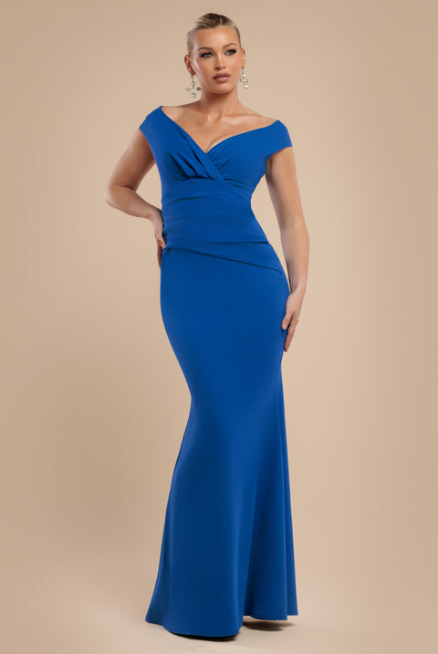 Bardot Pleated Maxi Dress - Royal Blue by Goddiva