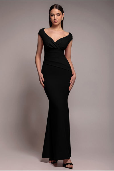 Bardot Pleated Maxi Dress - Black
