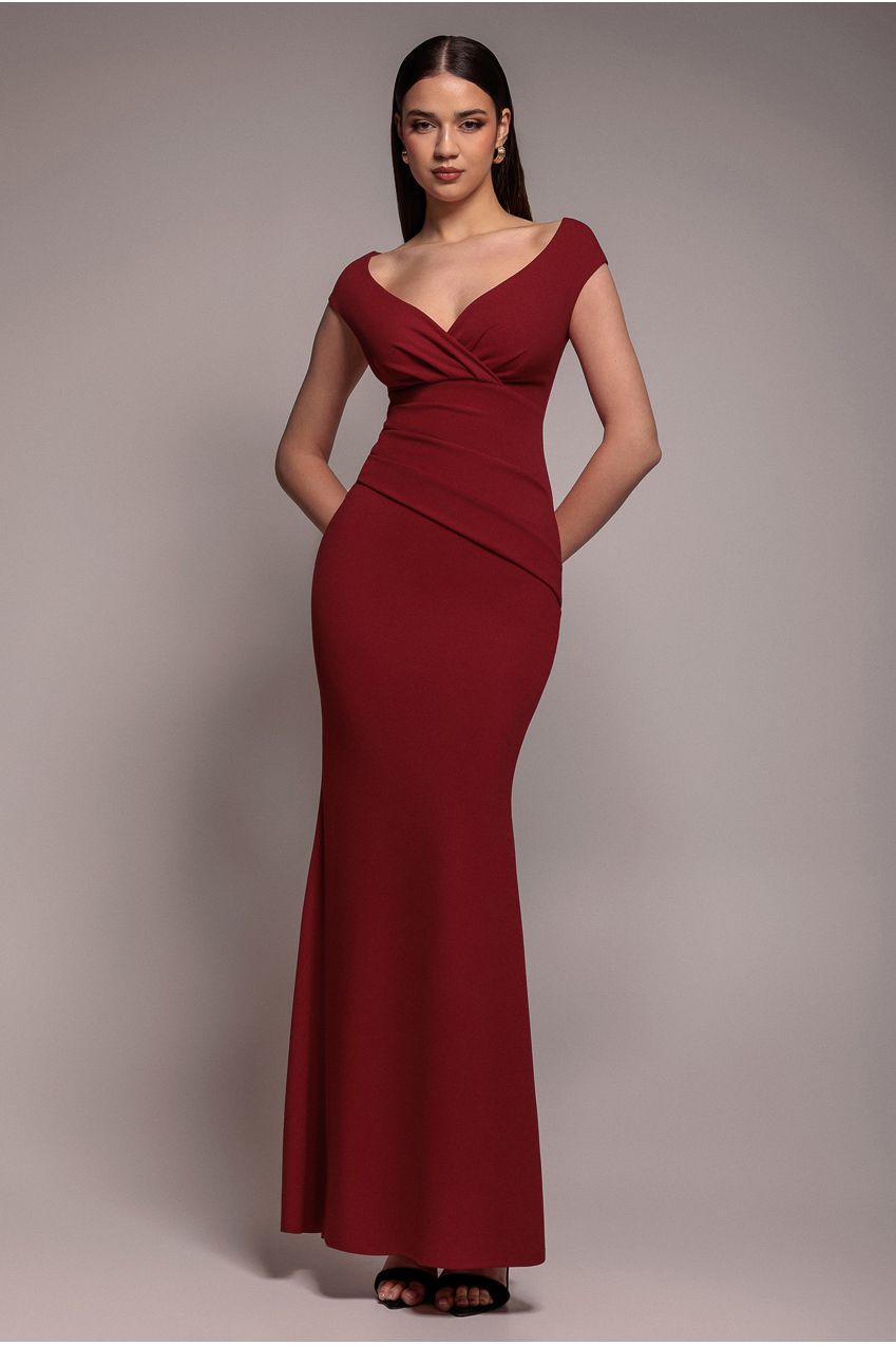 Bardot Pleated Maxi Dress - Burgundy DR1092