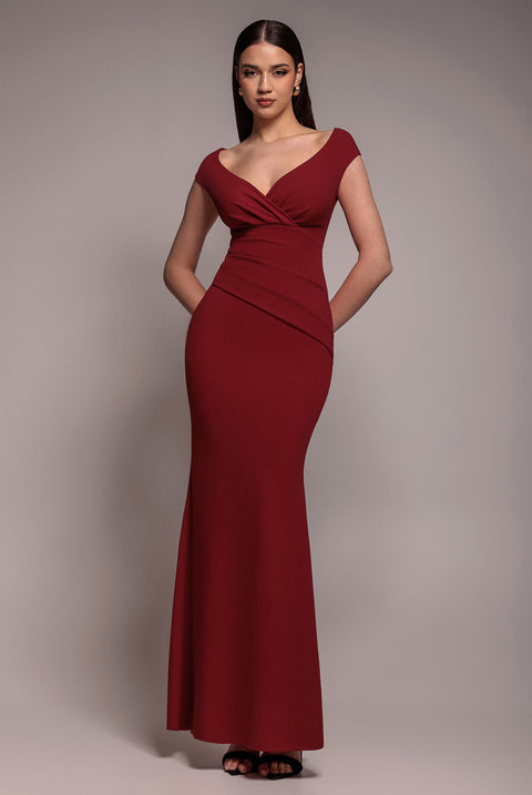 Bardot Pleated Maxi Dress - Burgundy by Goddiva