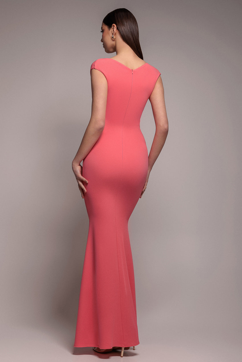 Bardot Pleated Maxi Dress - Coral | Goddiva Bardot Pleated Maxi Dress - Coral | Goddiva