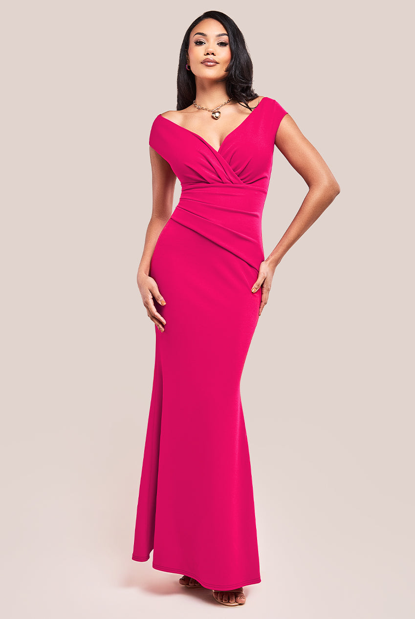 Bardot Pleated Maxi Dress - Hot Pink DR1092