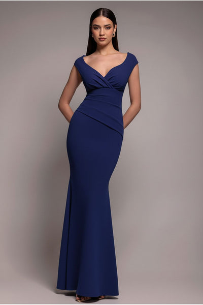 Bardot Pleated Maxi Dress - Navy Blue by Goddiva