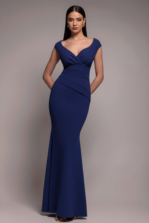 Bardot Pleated Maxi Dress - Navy Blue by Goddiva