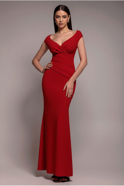 Bardot Pleated Maxi Dress - Red by Goddiva