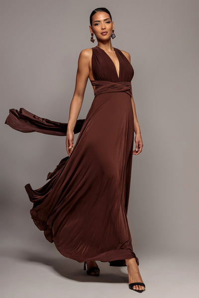 DarkBrown - Multiway Tie-Up Maxi Dress - Dark Brown by Goddiva