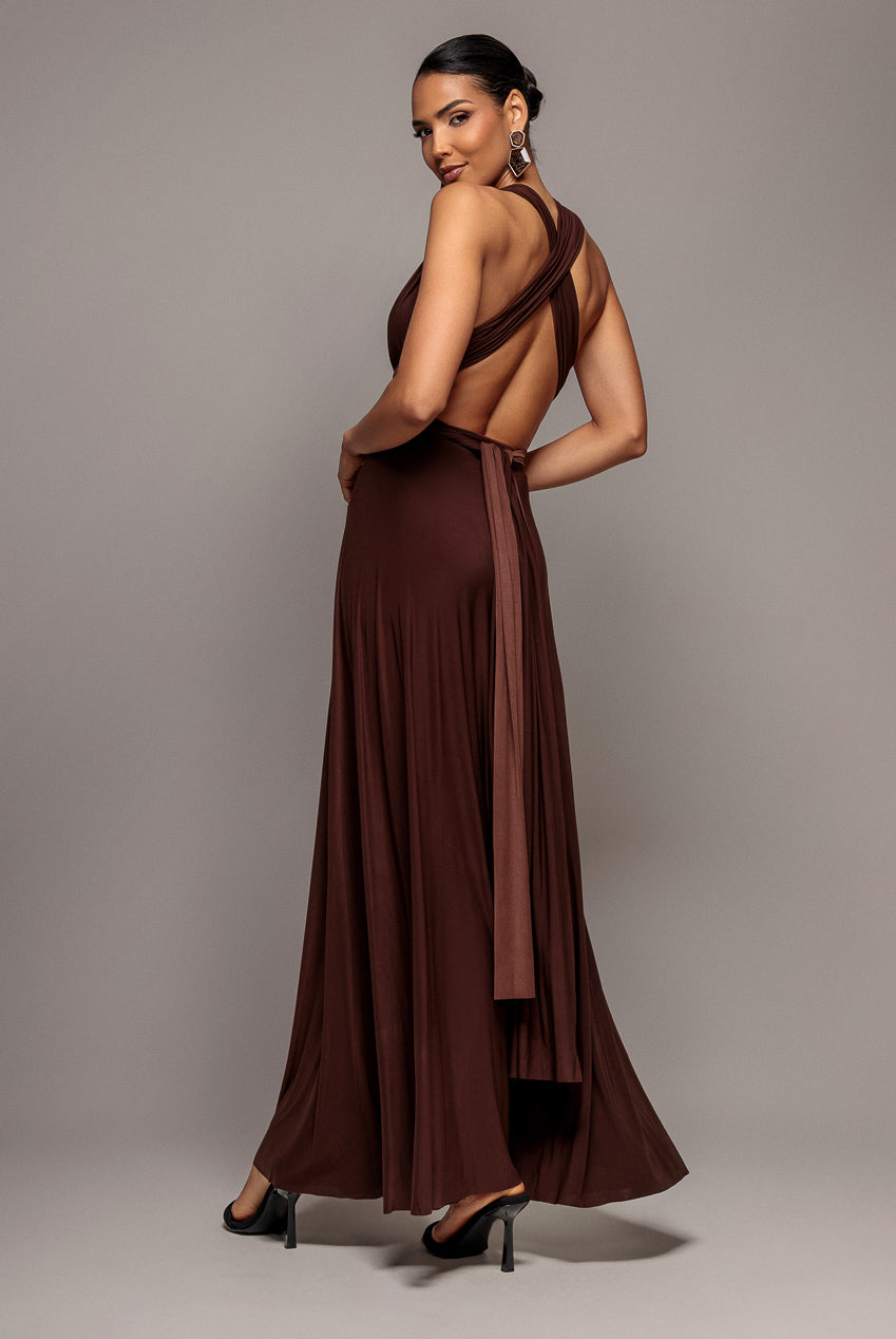 Multiway Tie-Up Maxi Dress - Dark Brown DR1186BB
