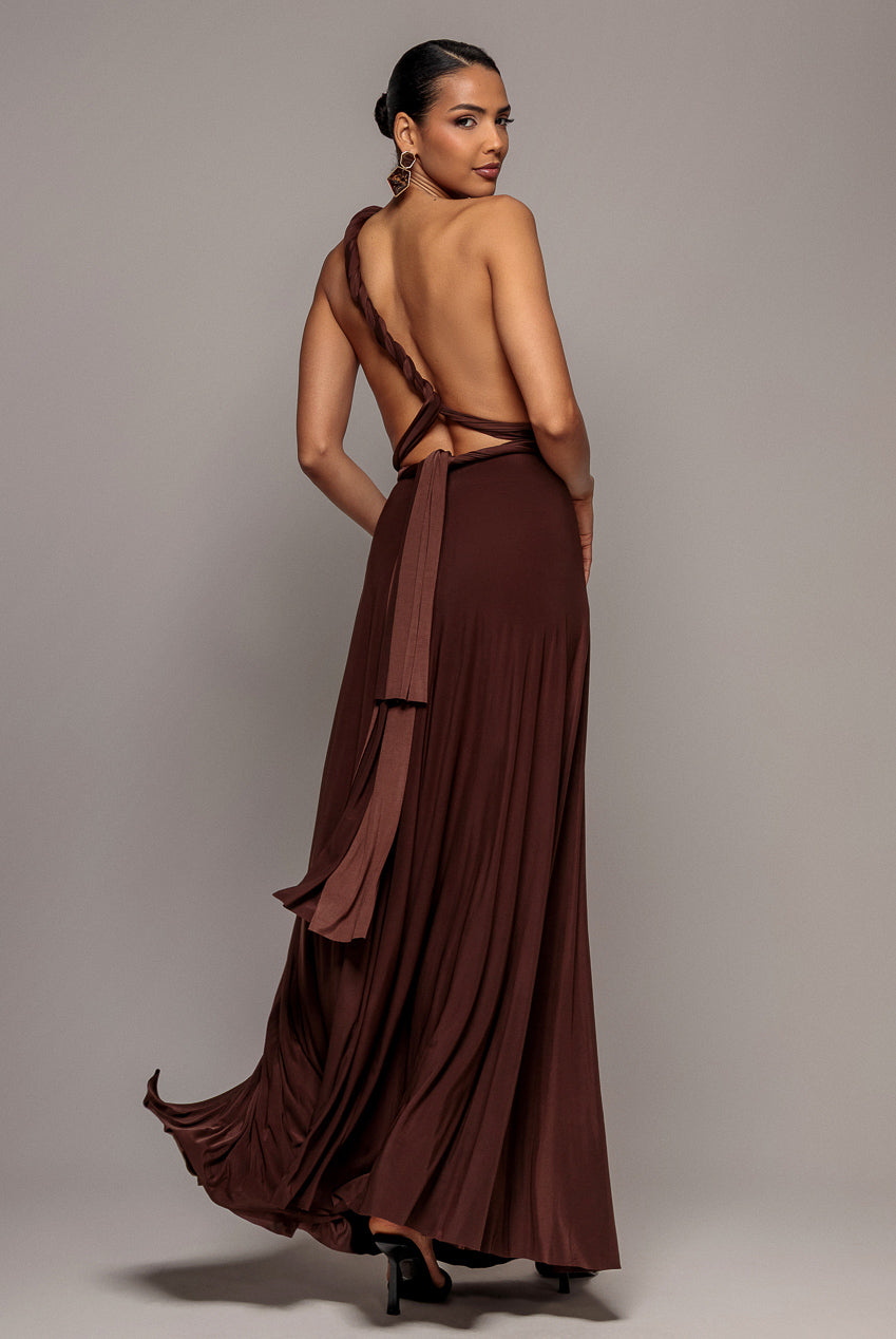 Multiway Tie-Up Maxi Dress - Dark Brown DR1186BB