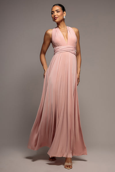 Multiway Tie-Up Maxi Dress - Blush Pink by Goddiva