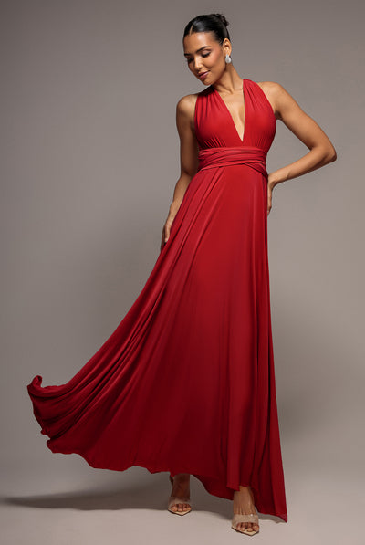 Multiway Tie-Up Maxi Dress - Red by Goddiva