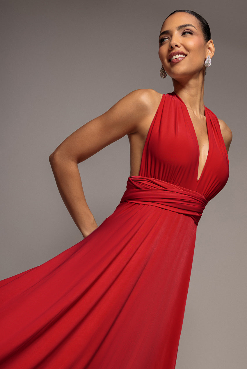 Multiway Tie-Up Maxi Dress - Red DR1186D