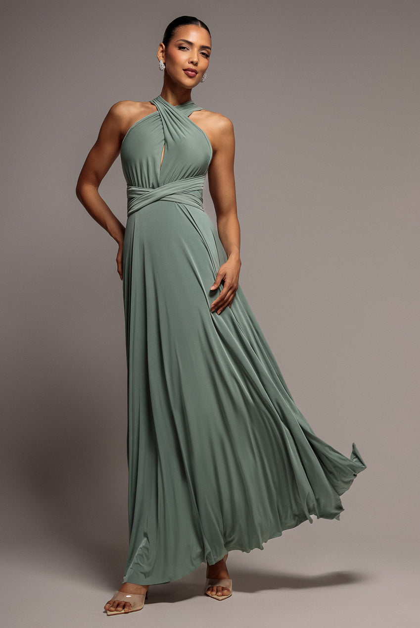 Multiway Tie-Up Maxi Dress - Dark Sage DR1186BB