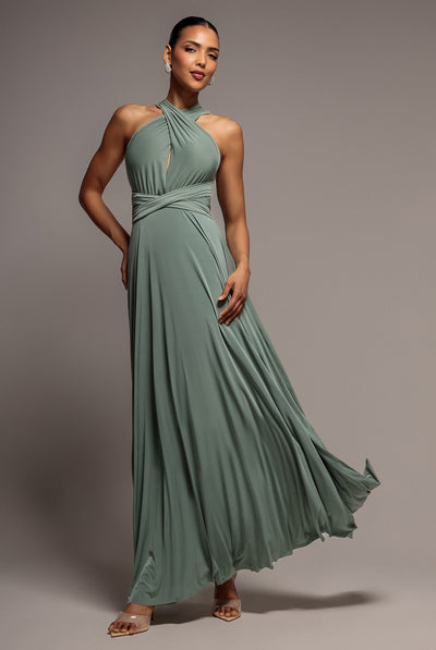 Multiway Tie-Up Maxi Dress - Dark Sage by Goddiva