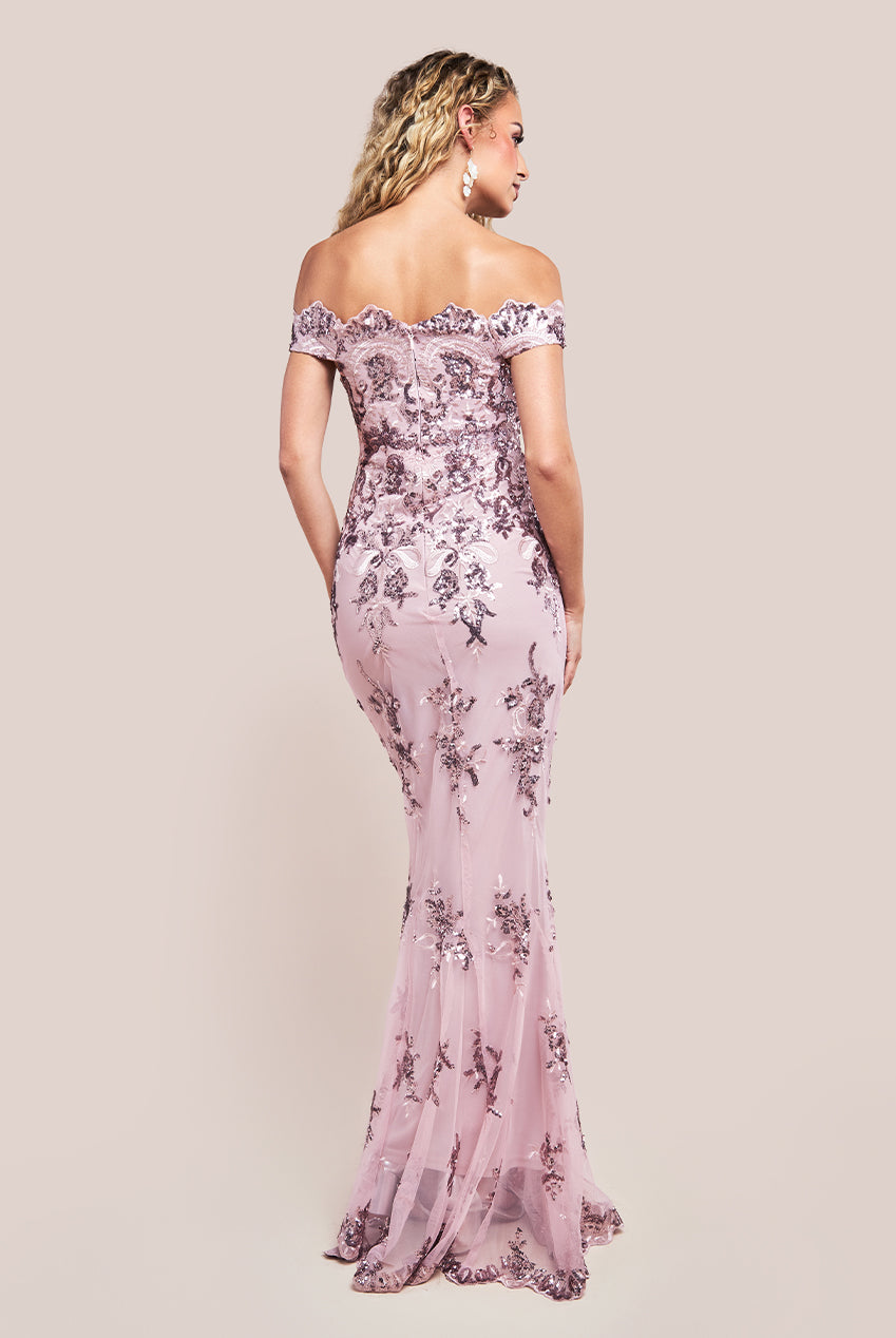Bardot Sequin Embroidered Maxi Dress - Blush DR1254A