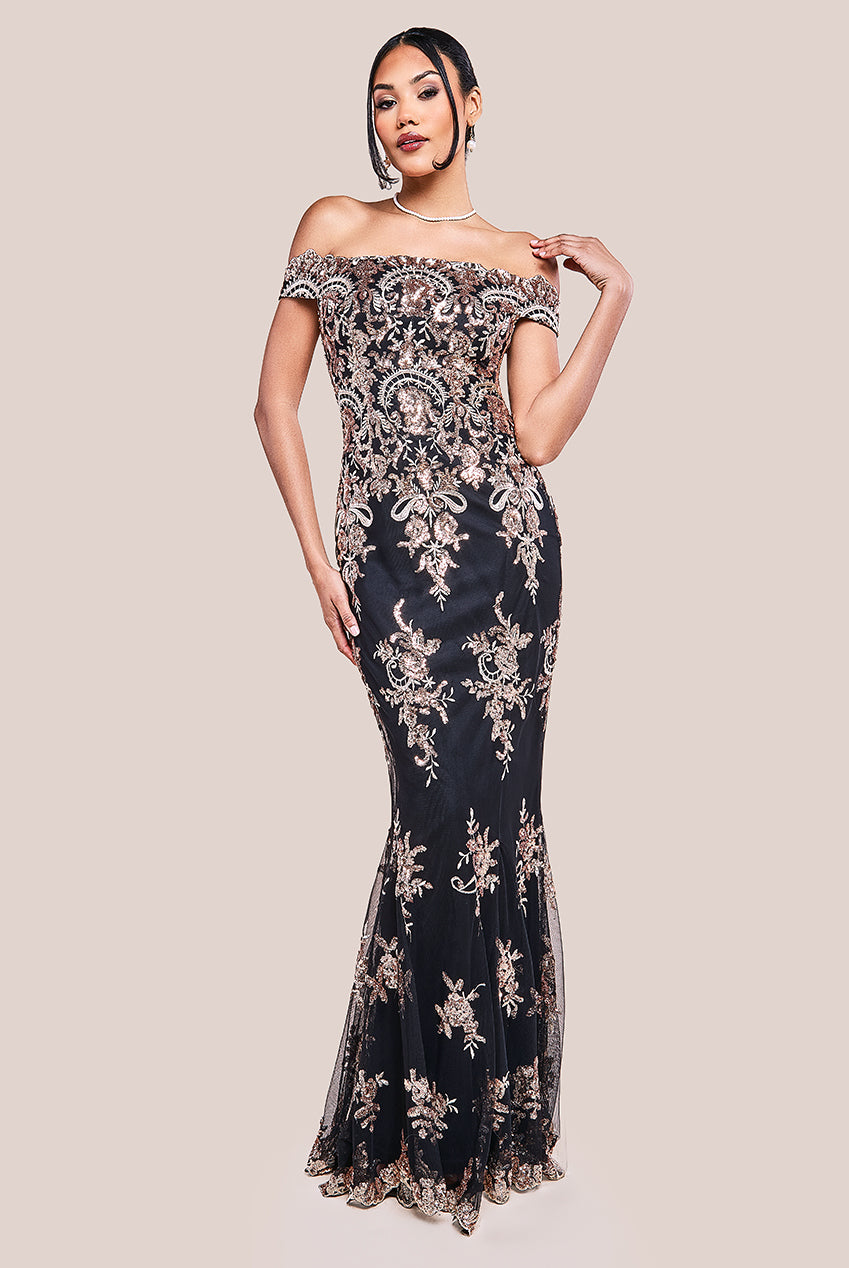 Bardot Sequin Embroidered Maxi Dress - Champagne DR1254A