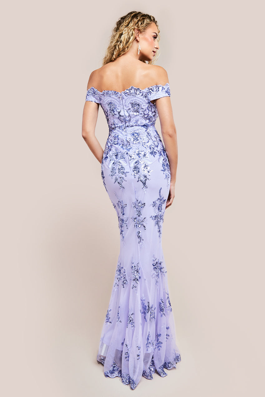 Bardot Sequin Embroidered Maxi Dress - Lilac DR1254A