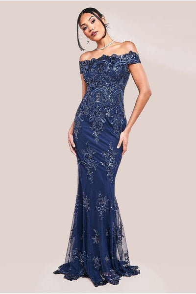 Bardot Sequin Embroidered Maxi Dress - Navy