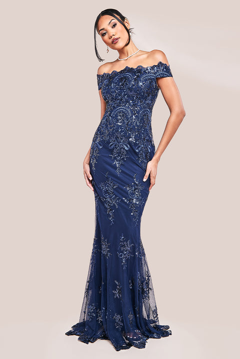 Bardot Sequin Embroidered Maxi Dress - Navy DR1254A