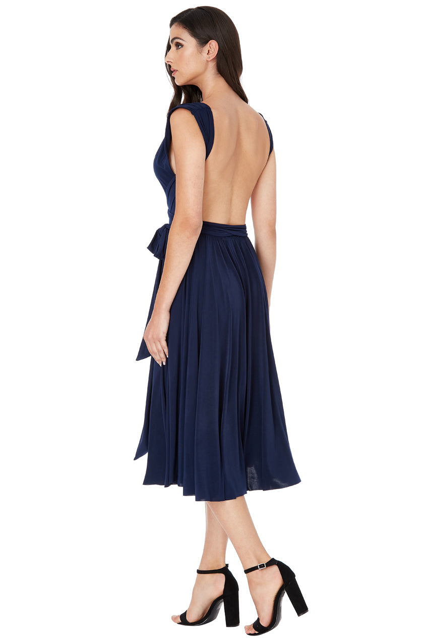 Soft Touch Multi Way Open Back Midi Dress - Navy DR1314D