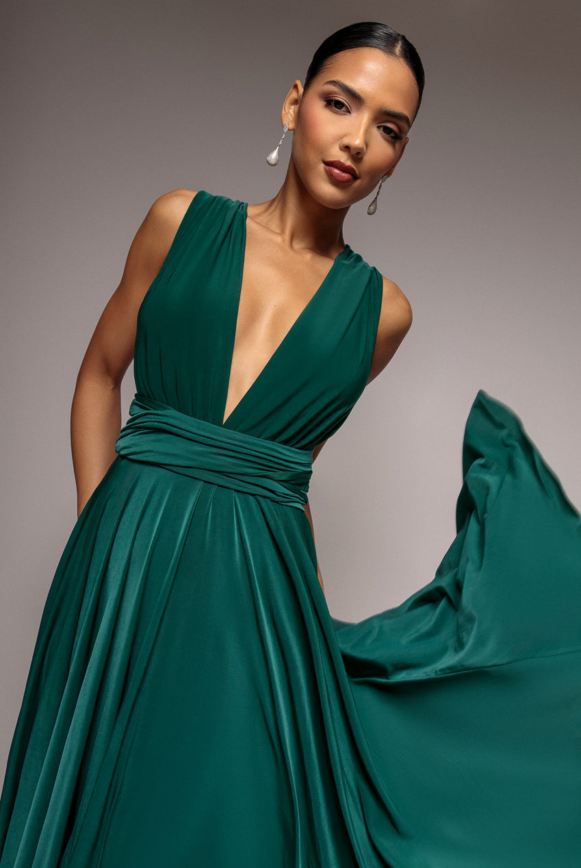 express emerald green dress BABARONI Chiffon Olive Green Junior Bridesmaid Dresses A-line V-neck  Floor-length Sleeveless – BABARONI UK main image 1