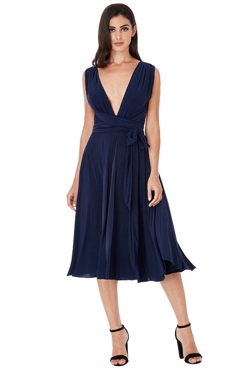 Soft Touch Multi Way Open Back Midi Dress - Navy Blue by Goddiva